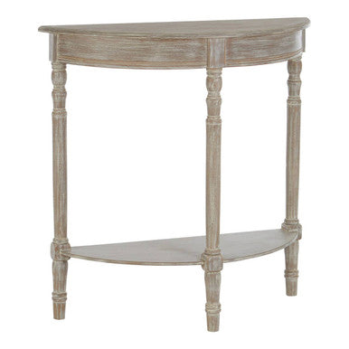 Natural Wooden Half Moon Console Table with Lower Storage Shelf and Carved Legs, Heritage