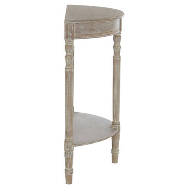 Natural Wooden Half Moon Console Table with Lower Storage Shelf and Carved Legs, Heritage