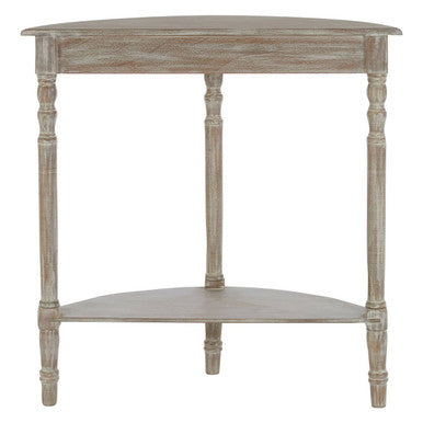 Natural Wooden Half Moon Console Table with Lower Storage Shelf and Carved Legs, Heritage