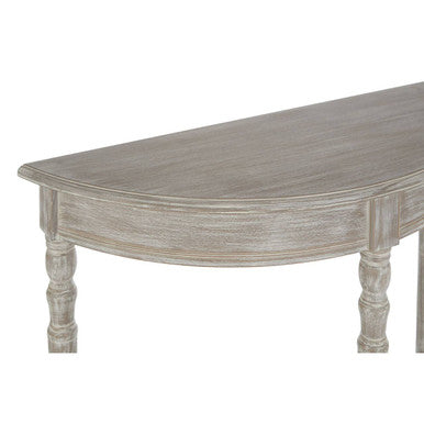 Natural Wooden Half Moon Console Table with Lower Storage Shelf and Carved Legs, Heritage