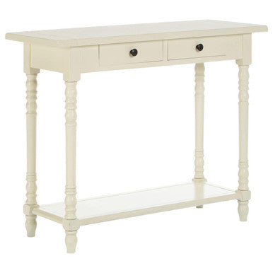White Wooden Ivory Two-Tier Display Top Console Table with 2 Drawers and Carved Legs, Heritage