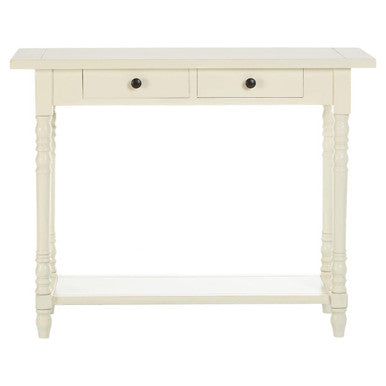 White Wooden Ivory Two-Tier Display Top Console Table with 2 Drawers and Carved Legs, Heritage