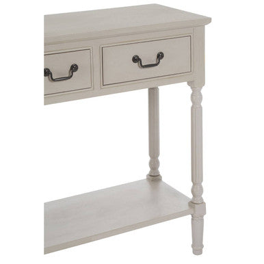Grey Natural Wooden Two-Tier Display Top Console Table with 2 Drawers and Carved Legs, Heritage