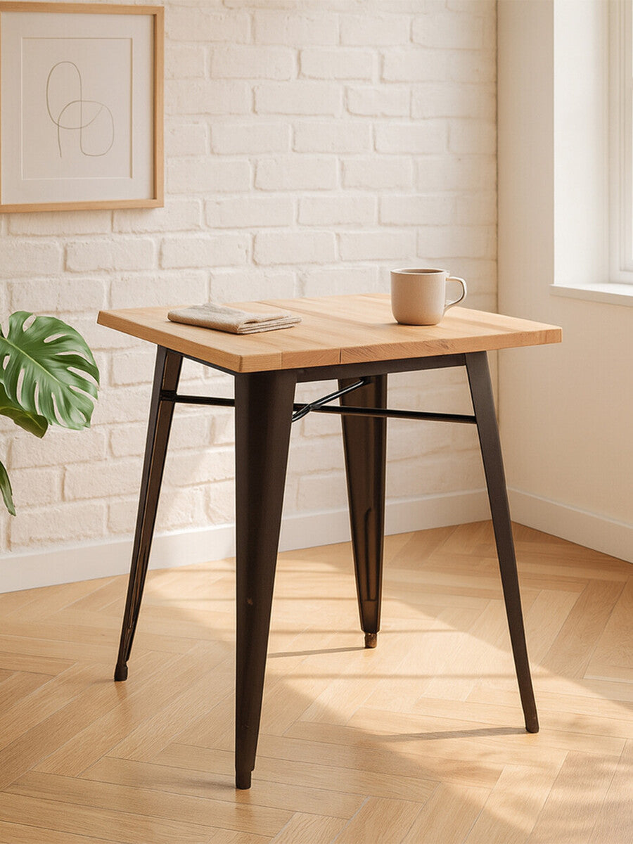 Natural Grain Wood Top Side Table with Crackle Copper Finish Gold Metal Legs | Aldgate