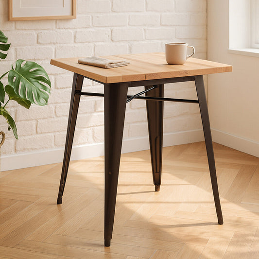 Natural Grain Wood Top Side Table with Crackle Copper Finish Gold Metal Legs | Aldgate