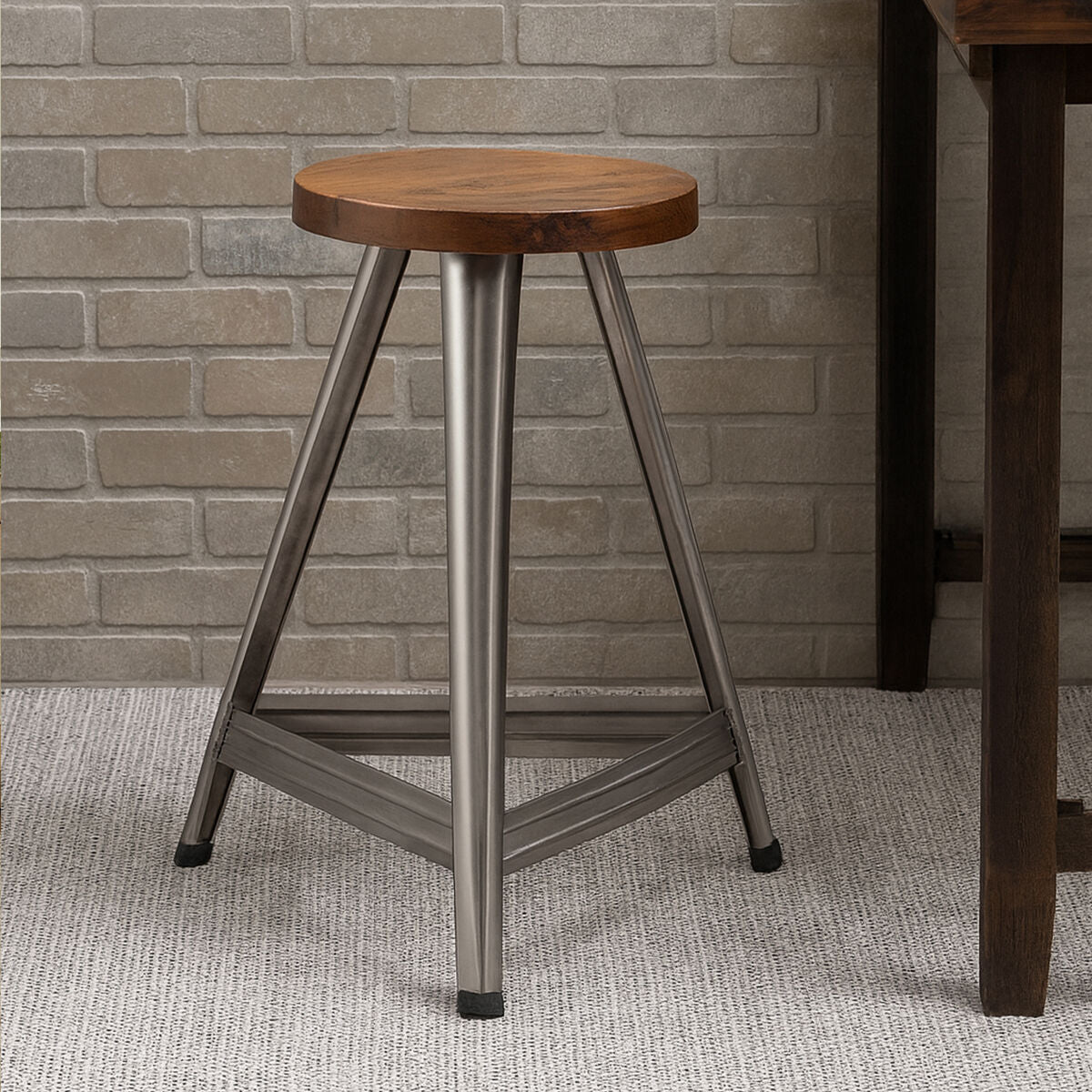 Avro Silver Wood Stool with Silver Metal Base