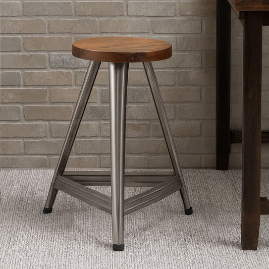 Avro Silver Wood Stool with Silver Metal Base