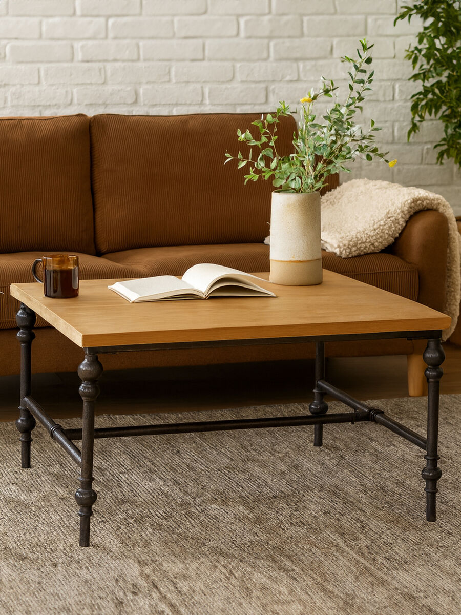 Natural Square Coffee Table with Fir Wood Top, Tribeca