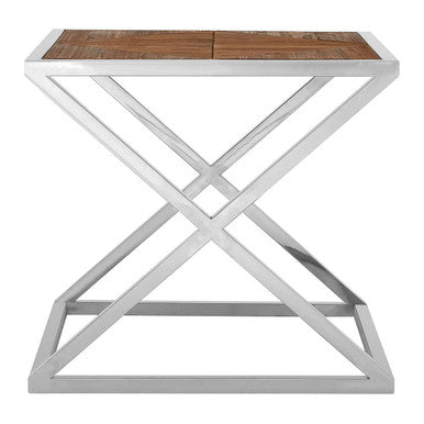 Natural Square Side Table with Cross Frame, Hudson