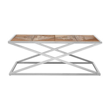 Natural Rectangular Coffee Table with Cross Frame Design, Hudson