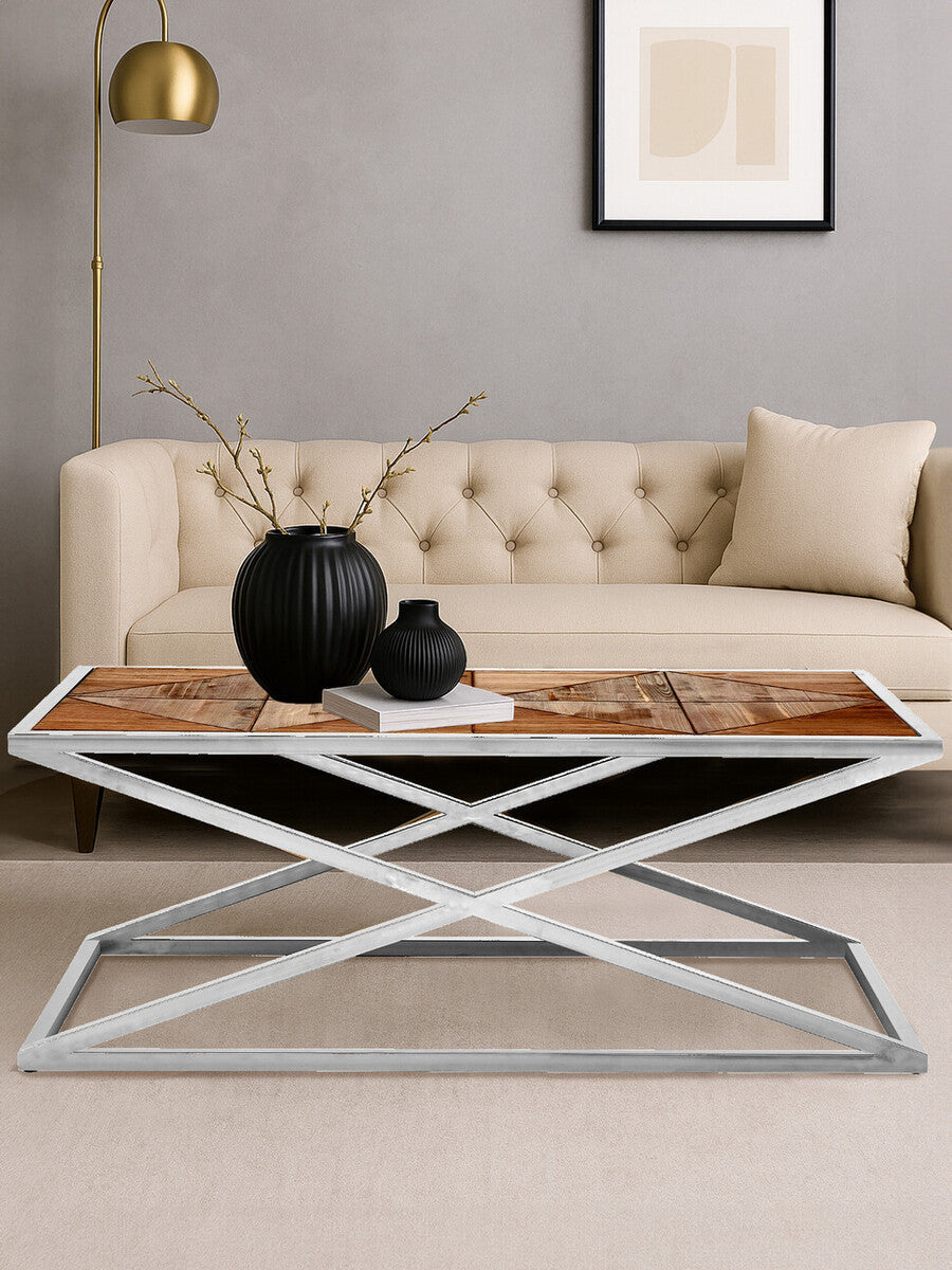 Natural Rectangular Coffee Table with Cross Frame Design | Hudson