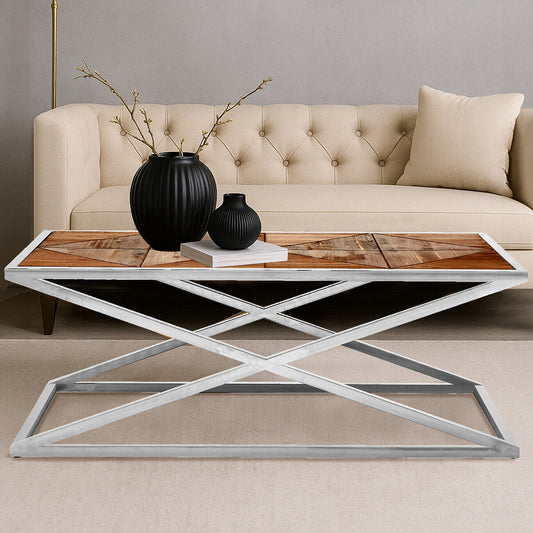 Natural Rectangular Coffee Table with Cross Frame Design, Hudson
