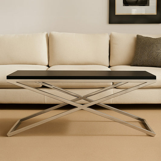 Black Leather Effect Rectangular Coffee Table with Cross Frame Design, Tribute