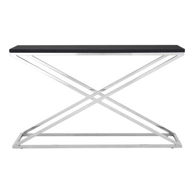 Black Leather Effect Console Table with Cross Design, Tribute