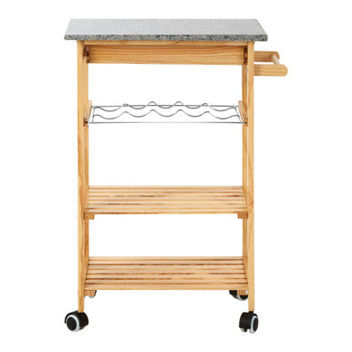 Large Pinewood Kitchen Trolley with Granite Surface, Harlow Glenn