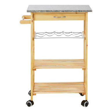 Large Pinewood Kitchen Trolley with Granite Surface, Harlow Glenn