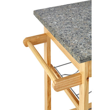 Large Pinewood Kitchen Trolley with Granite Surface, Harlow Glenn
