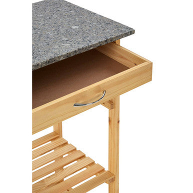 Large Pinewood Kitchen Trolley with Granite Surface, Harlow Glenn