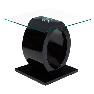 Halo Clear Glass and Black High Gloss Finish Side Table