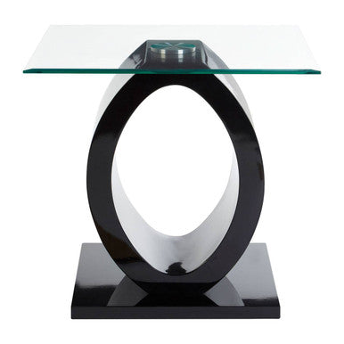 Tempered Glass Top O-Shaped Side Table with Black MDF Base, Halo