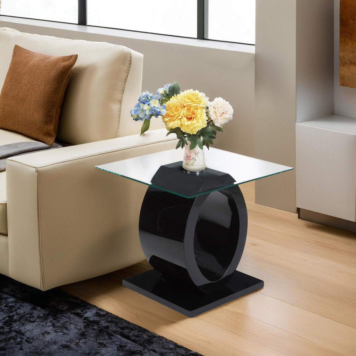 Halo O Shaped Side Table With Black Base