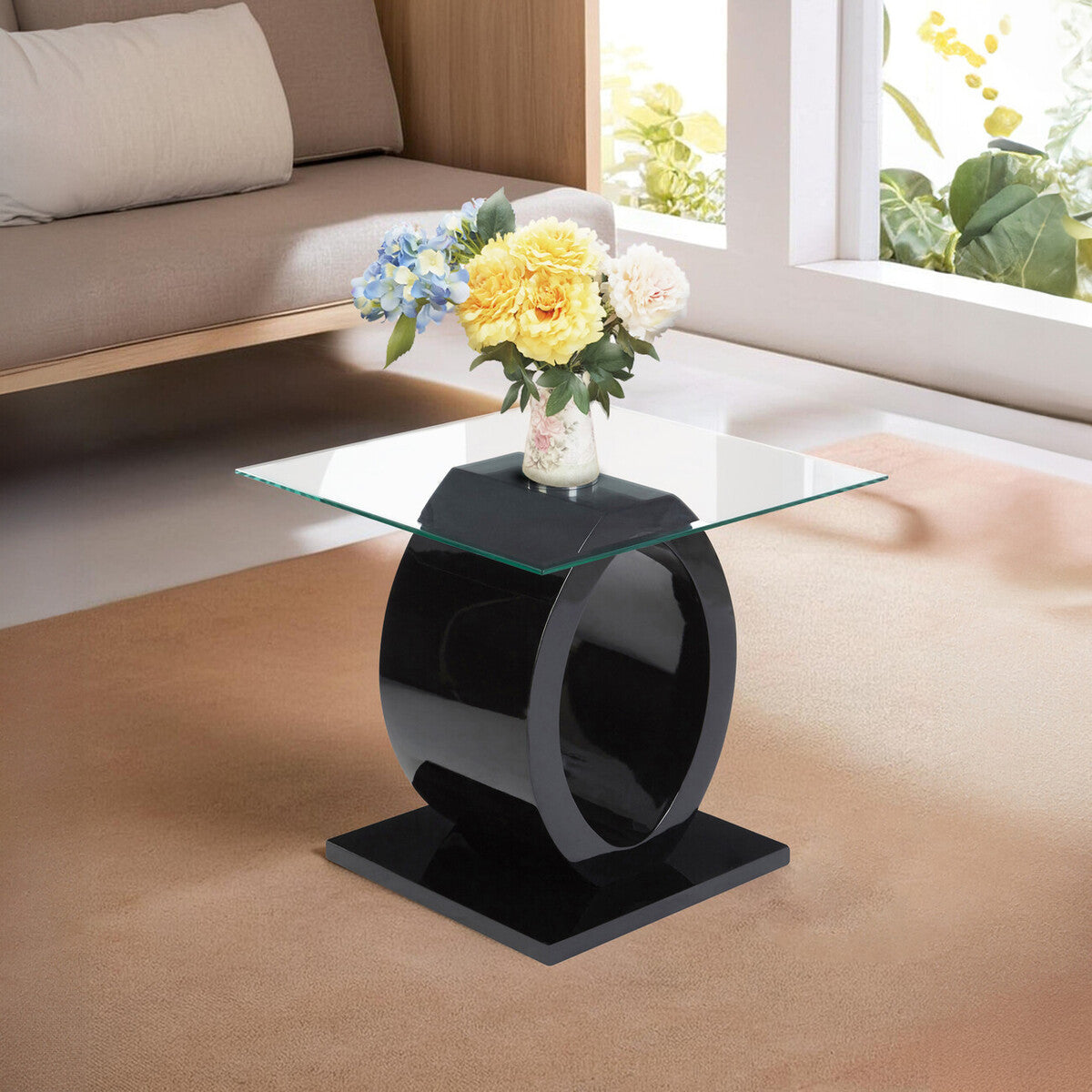 Halo O Shaped Side Table With Black Base