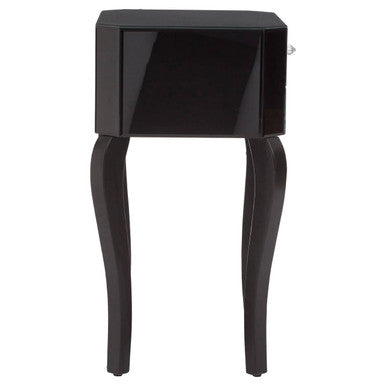 1 Drawer Black Mirrored Glass Top Side Table with MDF Base, Orchid