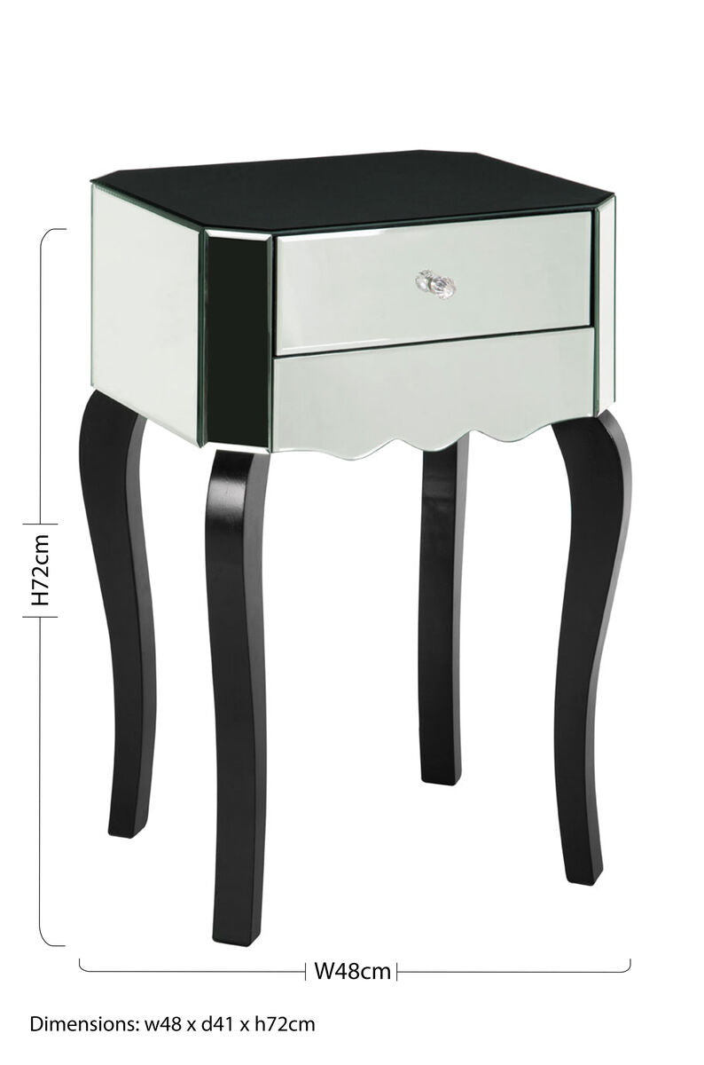 Orchid 1 Drawer Mirrored Glass Side Table