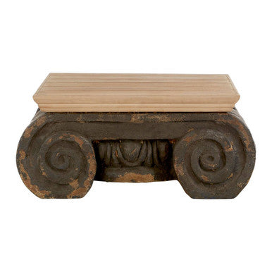 Natural Wood Top Coffee Table with Distressed Charcoal Grey Ornate Base | Pompeii