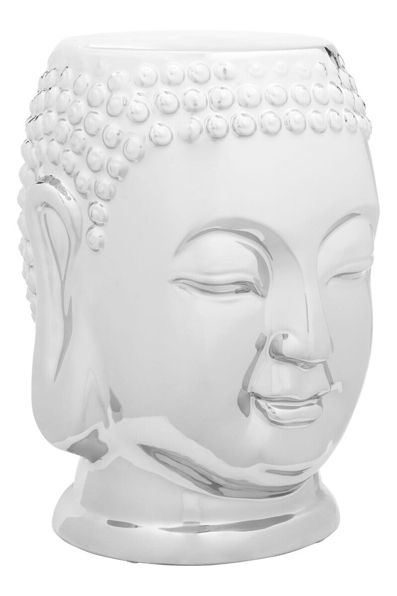 Complements Silver Dolomite Buddha Sculpted Side Table Deep Black Rounded Top | Torcello