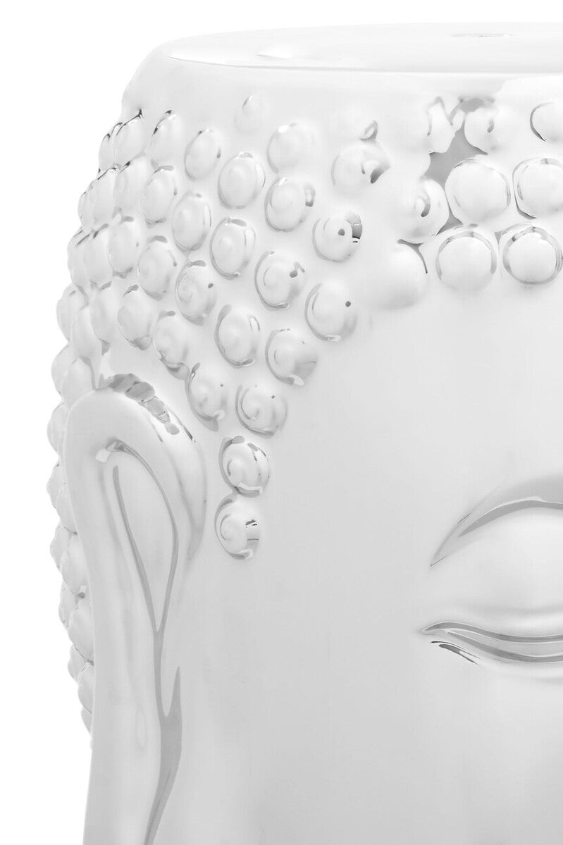 Complements Silver Dolomite Buddha Sculpted Side Table Deep Black Rounded Top | Torcello