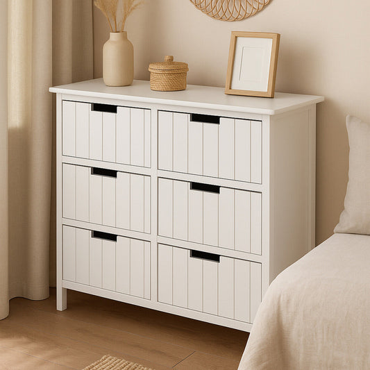 New England White Mdf 6 Drawers Chest