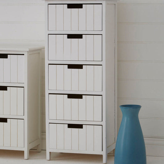 New England White Mdf 5 Drawers Chest