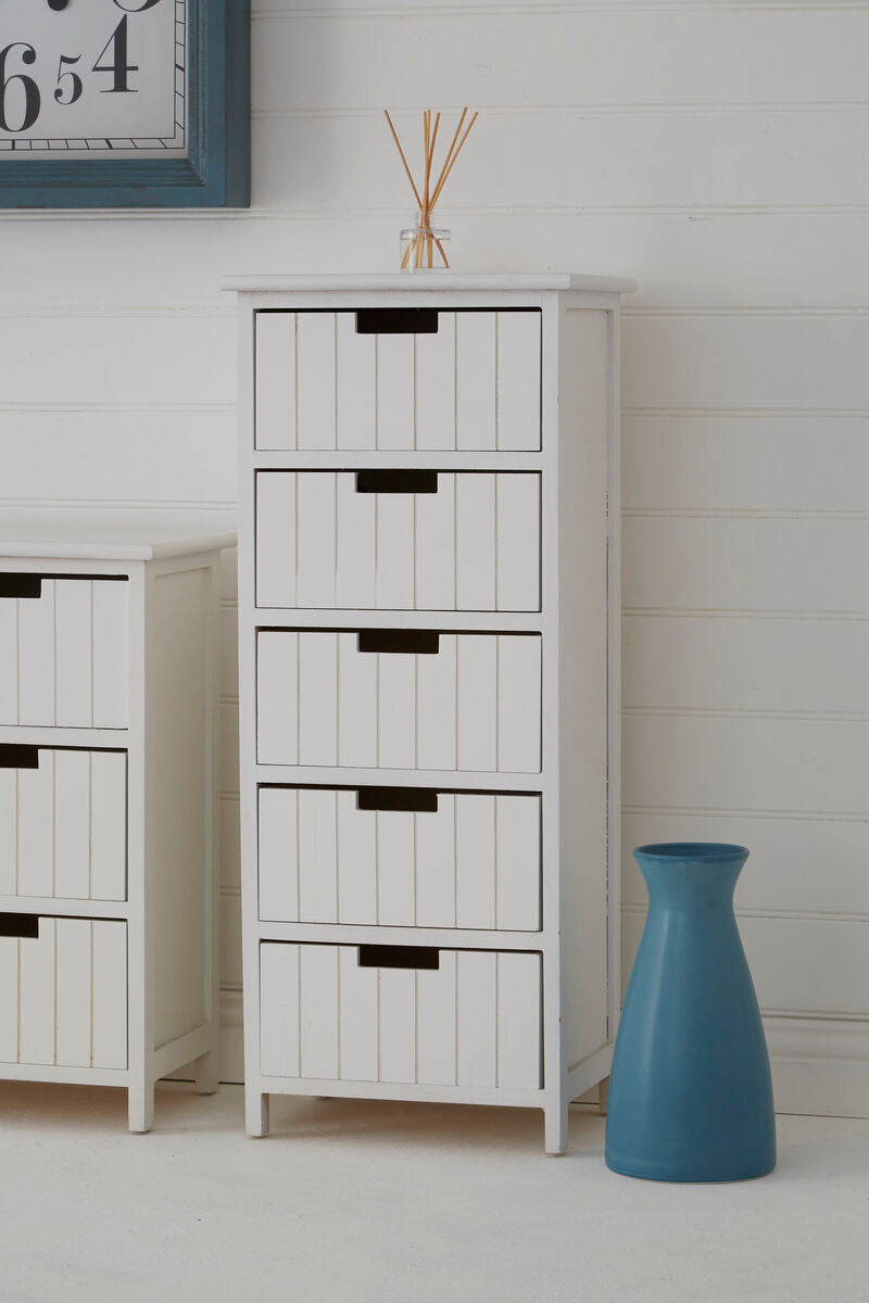 White Mdf 5 Drawers Chest | New England