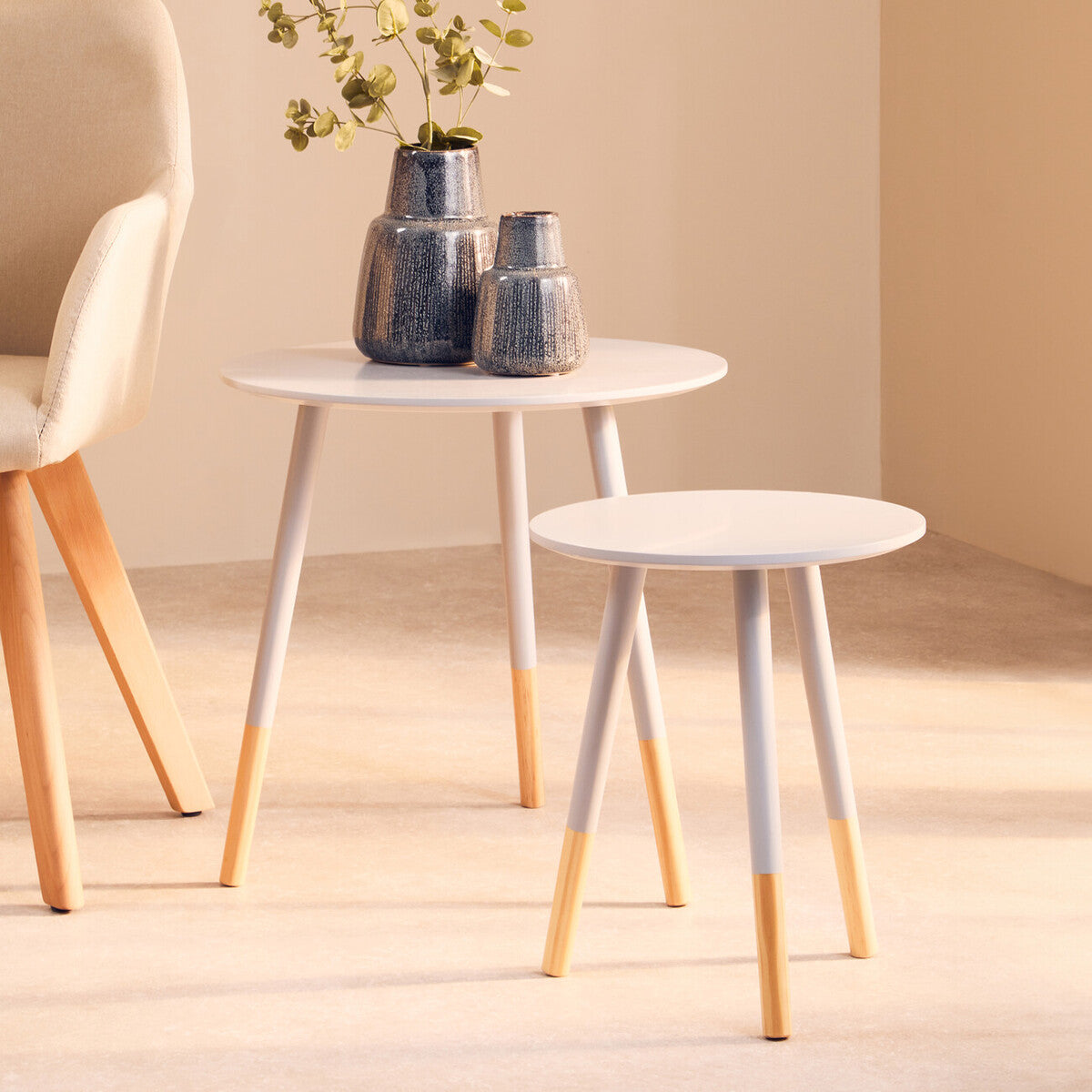 Set Of Two Viborg Grey Round Side Tables