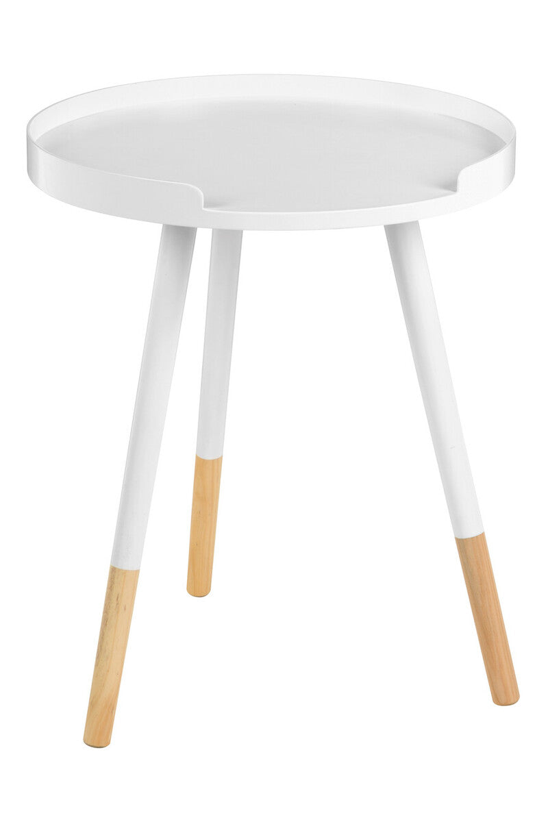 White Round Side Table with Natural Wood Effect Feet | Viborg