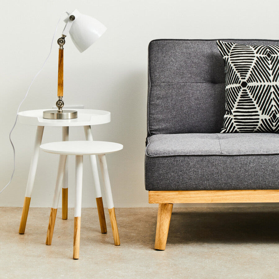 Viborg White And Natural Round Side Table