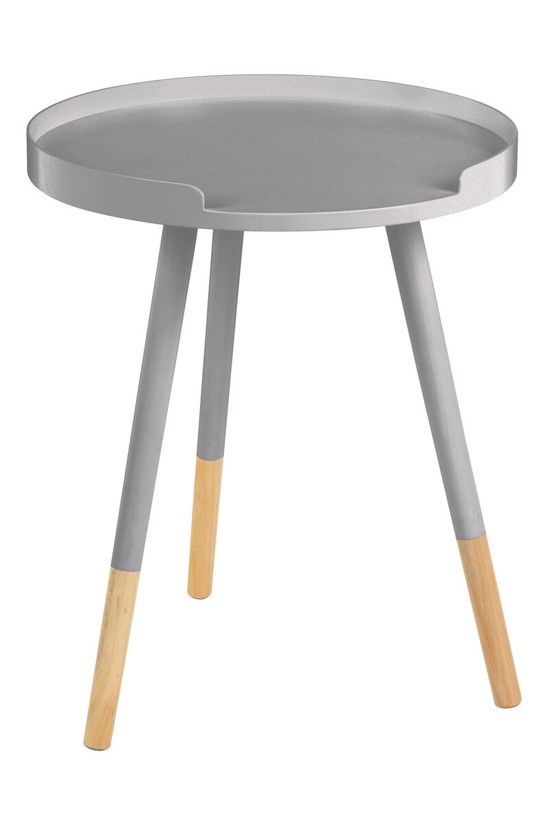 Grey Round Side Table with Natural Wood Effect Feet, Viborg