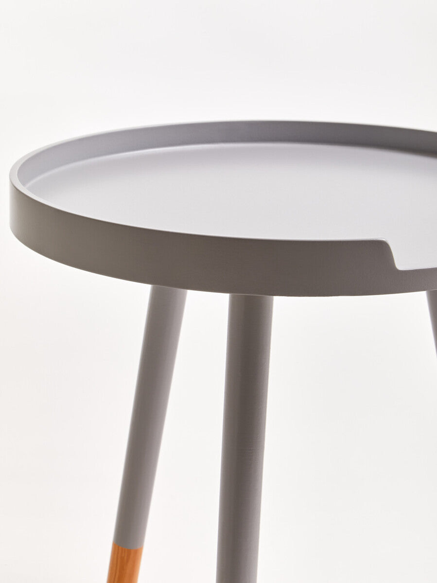 Grey Round Side Table with Natural Wood Effect Feet, Viborg