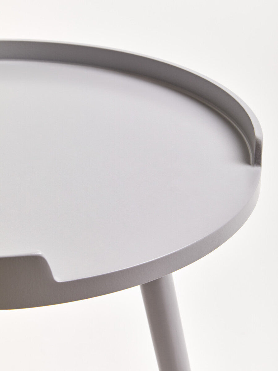 Grey Round Side Table with Natural Wood Effect Feet, Viborg