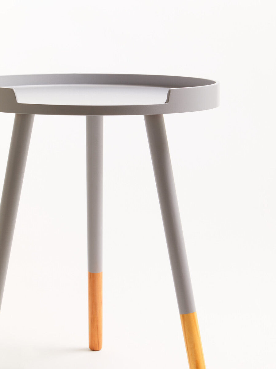 Grey Round Side Table with Natural Wood Effect Feet, Viborg