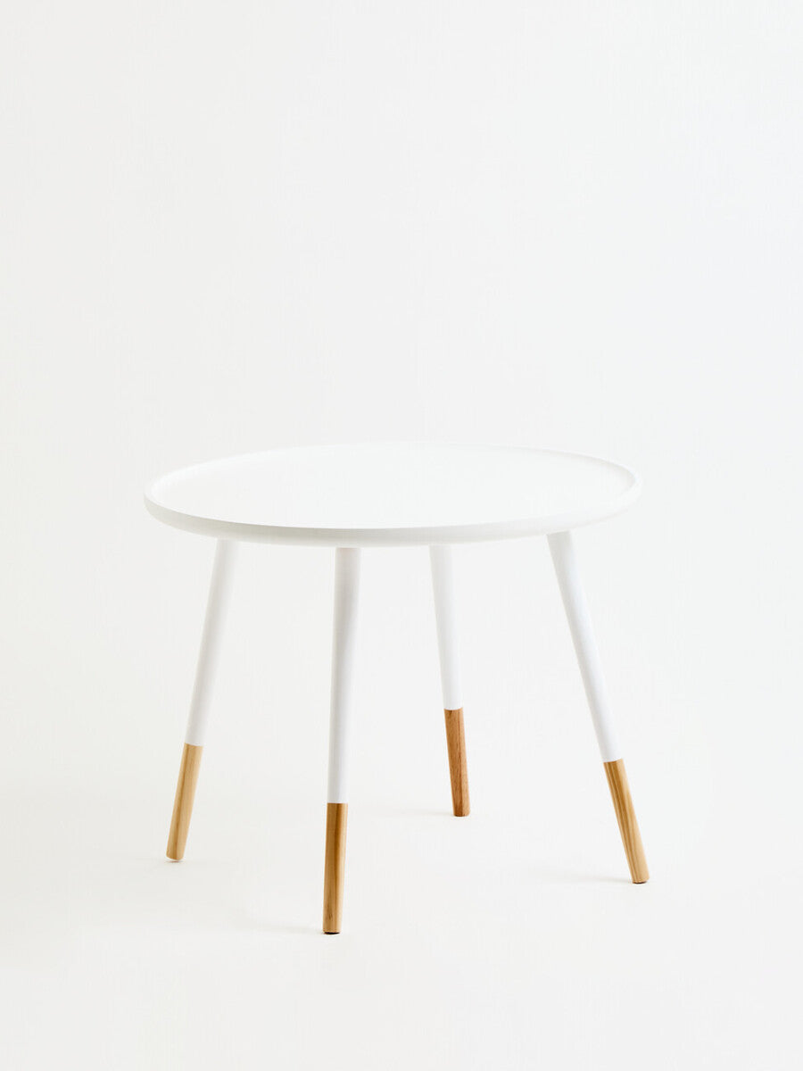 White Small Round Side Table with Natural Wood Effect Feet | Viborg