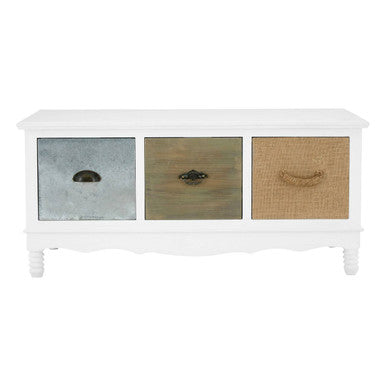 White and Natural Storage Rectangular Coffee Table with 3 Drawers, Weymouth