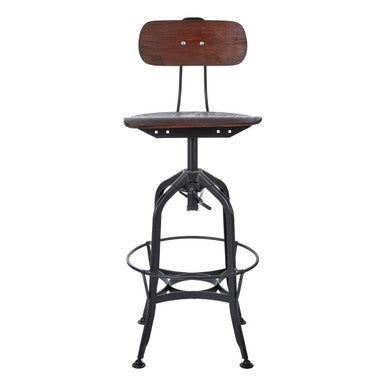 New Foundry Adjustable Wooden Seat Bar Stool