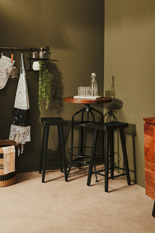 New Foundry Walnut And Black Metal Bar Table