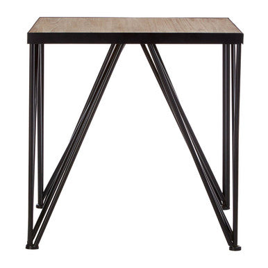 Natural Wood Top and Iron Base Square Side Table | New Foundry