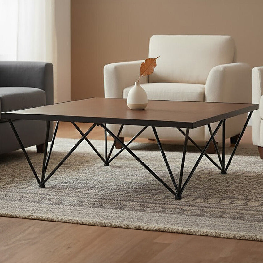 Brown Wood Top and Iron Base Square Coffee Table | New Foundry