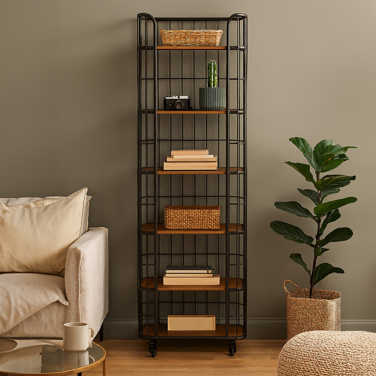 New Foundry Wood and Metal 6 Tier Shelf Unit