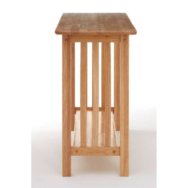 Natural Rubberwood Rectangular Console Table with Lower Storage Shelf and Lattice Panel Sides | Selby