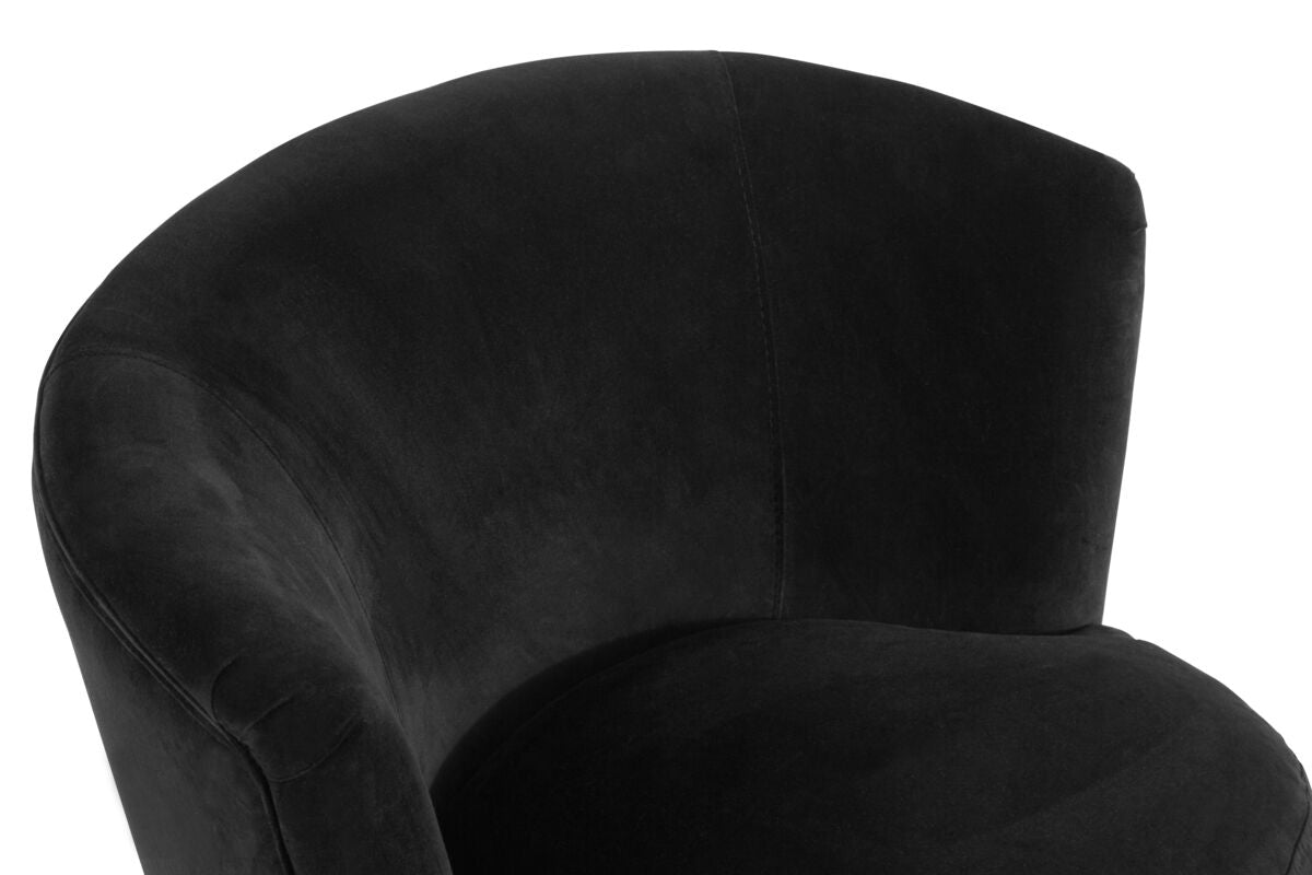 Round Plush Black Cotton Velvet Armchair